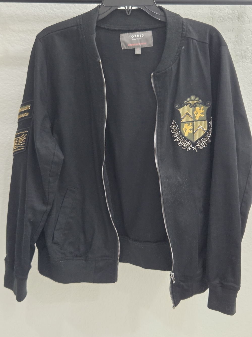 Torrid Embellished Crest Bomber Jacket Black Size 0